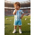 thumbnail image 5 of RUINIXCW Toddler Baby Boy Football Soccer Jersey Outfit Infant Baby Boys Fall Summer Clothes Crew Neck Short Sleeve Shirt and Shorts 2 Pcs Set, 5 of 9
