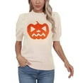thumbnail image 2 of Pumpkin Ghost Face Graphic Sweaters for Women Halloween Day Crew Neck Pullover Sweater Cute Puff Short Sleeve Juniors Girls Sweater Blouse Shermie, 2 of 5