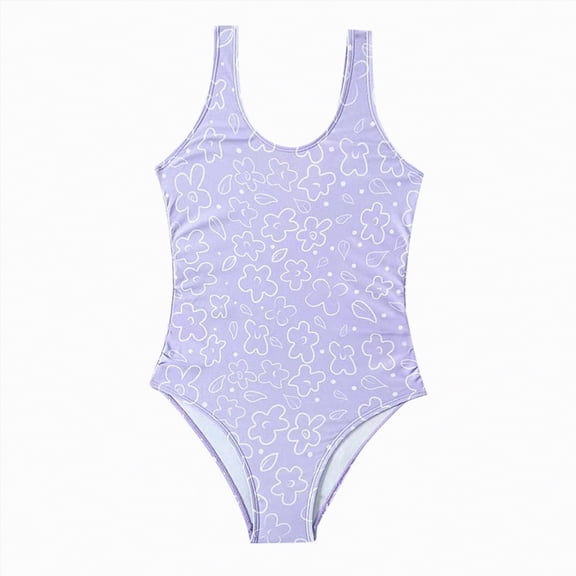 NIEWTR Girls' One Piece Swimsuit Rash Guard Long Torso Bathing Suit UPF 50 Plus Sun Protective Swimwear(A-Purple,5-6 Years)