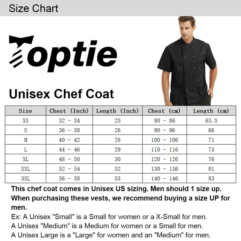 Chef coat outlet sizes