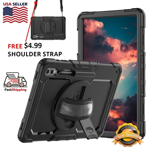 AMZER TUFFEN Multilayer Case with 360 Degree Rotating Kickstand with Shoulder Strap, Hand Grip for Samsung Galaxy Tab S8 Ultra/ S9 Ultra 14.6" 5G LTE/WiFi SM-Z910/X916/918