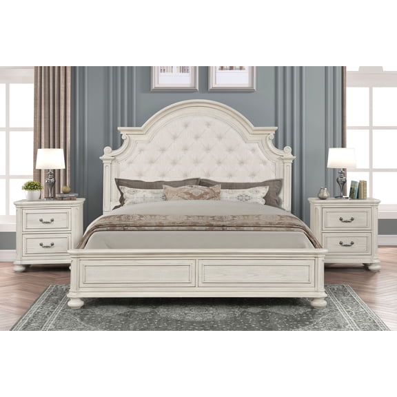 Roundhill Furniture Nelson French Traditional 3-Piece Bedroom Set, Antique White, King
