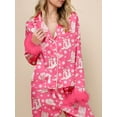 thumbnail image 5 of Women Christmas Silk Pajamas Lounge Set Print Button Down Fur Trim Shirts Tops Pants Set 2pcs Sleep Loungewear Outfits, 5 of 7