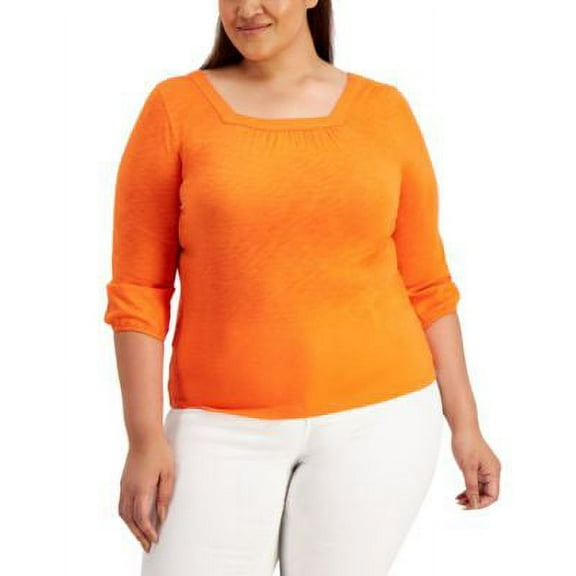 MSRP $50 Style & Co Textured Peasant Top Orange Size XS