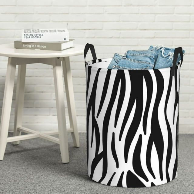 YFYANG Waterproof Laundry Hamper, Zebra Stripes Pattern Laundry Basket Oxford Fabric with Handle Foldable, S