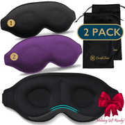 ComfiTime Memory Foam Sleep Mask - 2Pack 100% Blackout 3D Eye Mask for Sleeping, Eye Covers for Men & Women, Contour Blindfold with Nose Baffle for Adult, Soft Travel Eye Blinders Night Mask