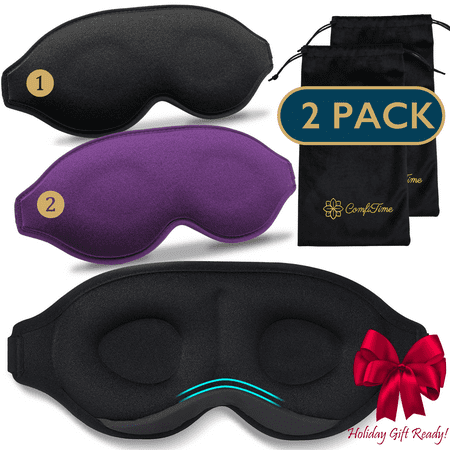 ComfiTime Memory Foam Sleep Mask - 2Pack 100% Blackout 3D Eye Mask for Sleeping, Eye Covers for Men & Women, Contour Blindfold with Nose Baffle for Adult, Soft Travel Eye Blinders Night Mask