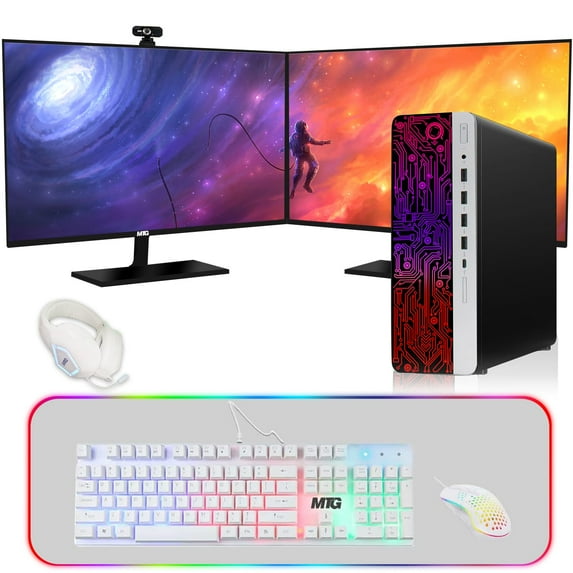 Restored HP G3 Gaming Desktop PC,Intel Core i5 6th Gen,GT 1030 Graphics,32GB RAM,1TB SSD + 3TB HDD,MTG New 27 Inch Dual Monitor,Gaming Kit Webcam,Windows 11 Pro