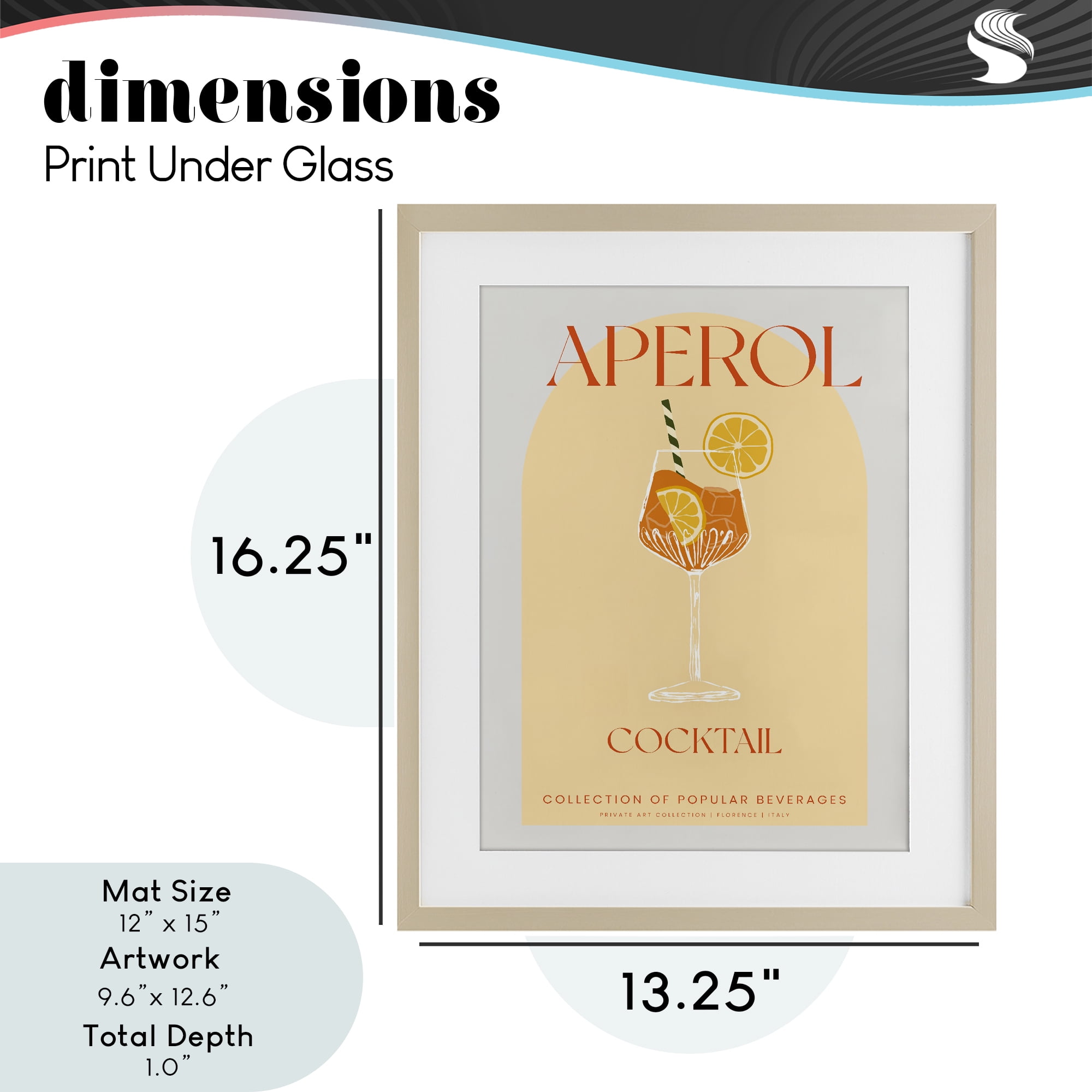 Stylish Retro Aperol Cocktail Birch Framed Print Under Glass, design by Lil' Rue