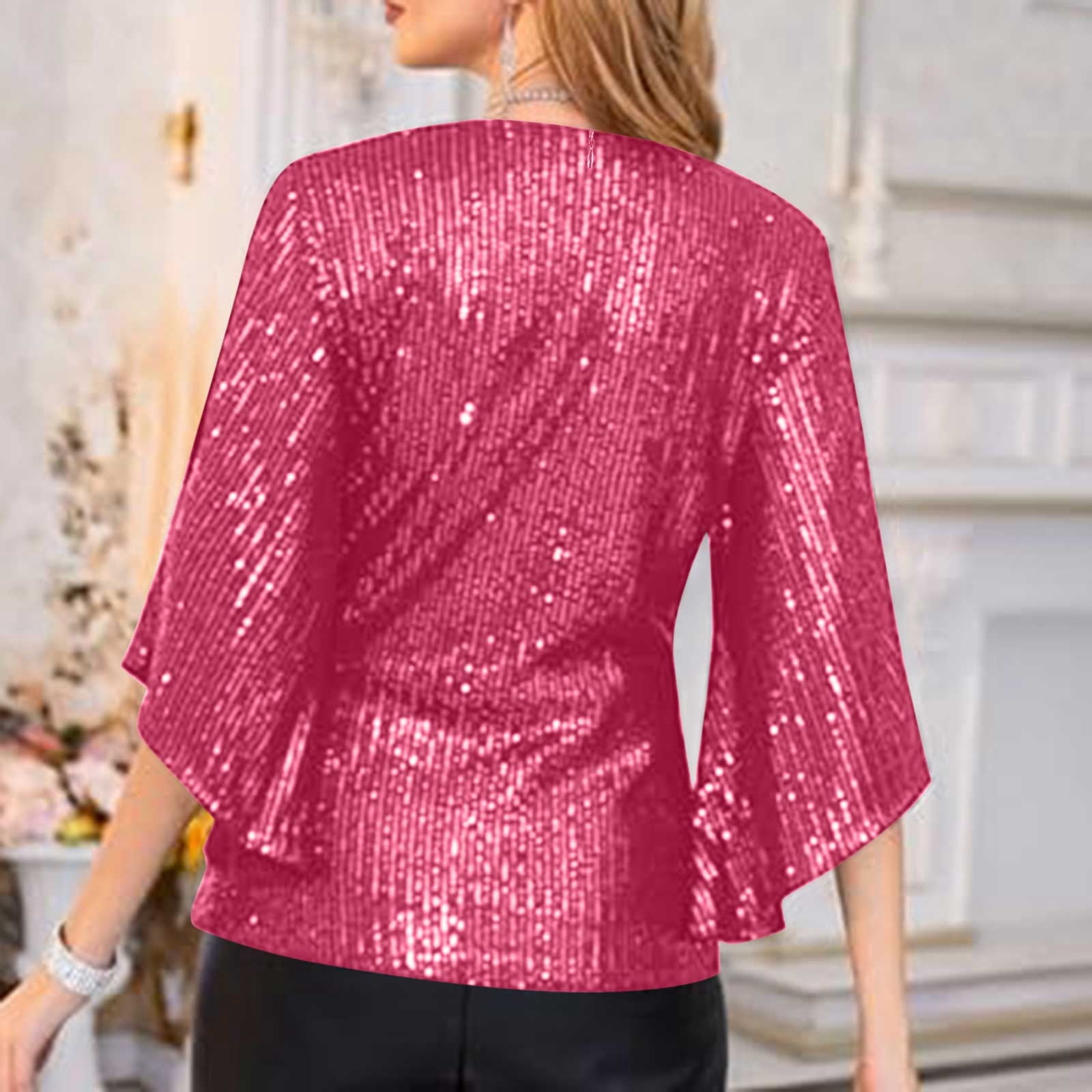 Up to 60% off Long Blouses for Women Womens Sequin Tops 3/4 Sleeve Glitter  Sparkly Party Blouse V-Neck Dressy Tops for Evening Party, Pink XL -  Walmart.com