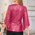thumbnail image 5 of Mikilon Women's Sequin Tops 3/4 Sleeve Solid Color Party Blouse V-Neck Dressy Tops for Evening Party, 5 of 8