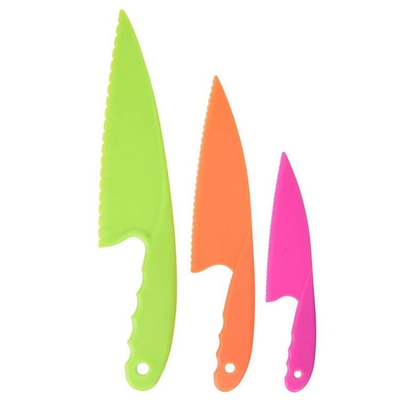 Cribun Ensemble de Couteaux de Cuisine pour Enfants 3 Pièces en Nylon, Couteaux de Cuisine pour Enfants en Bas Âge en 3 Tailles et Couleurs, Plastique Sans BPA, Couteaux Sûrs pour le Pain, Couteau à Laitue et Couteaux à Salade