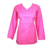 Mogul Women's Tunic Top Hand Embroidered Cotton Kurta Blouse Shirt M