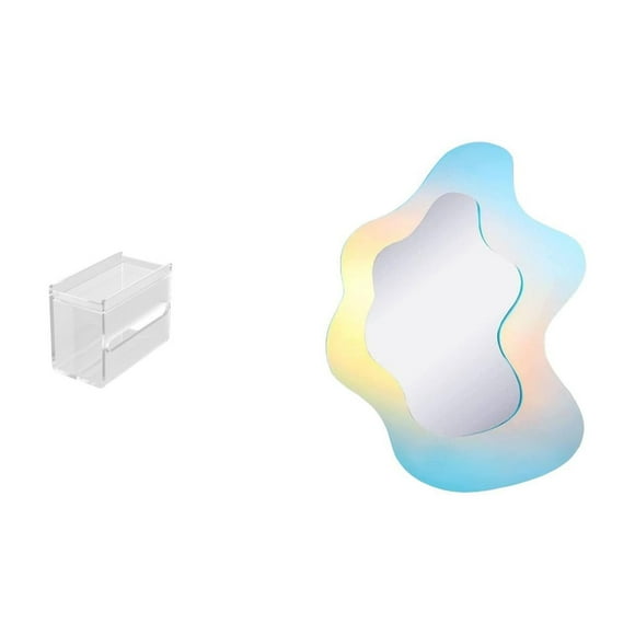 Dispensador de maquillaje con espejo ondulado y caja moderna de acrílico para papel higiénico, ideal para el baño. Soporte decorativo para pañuelos de