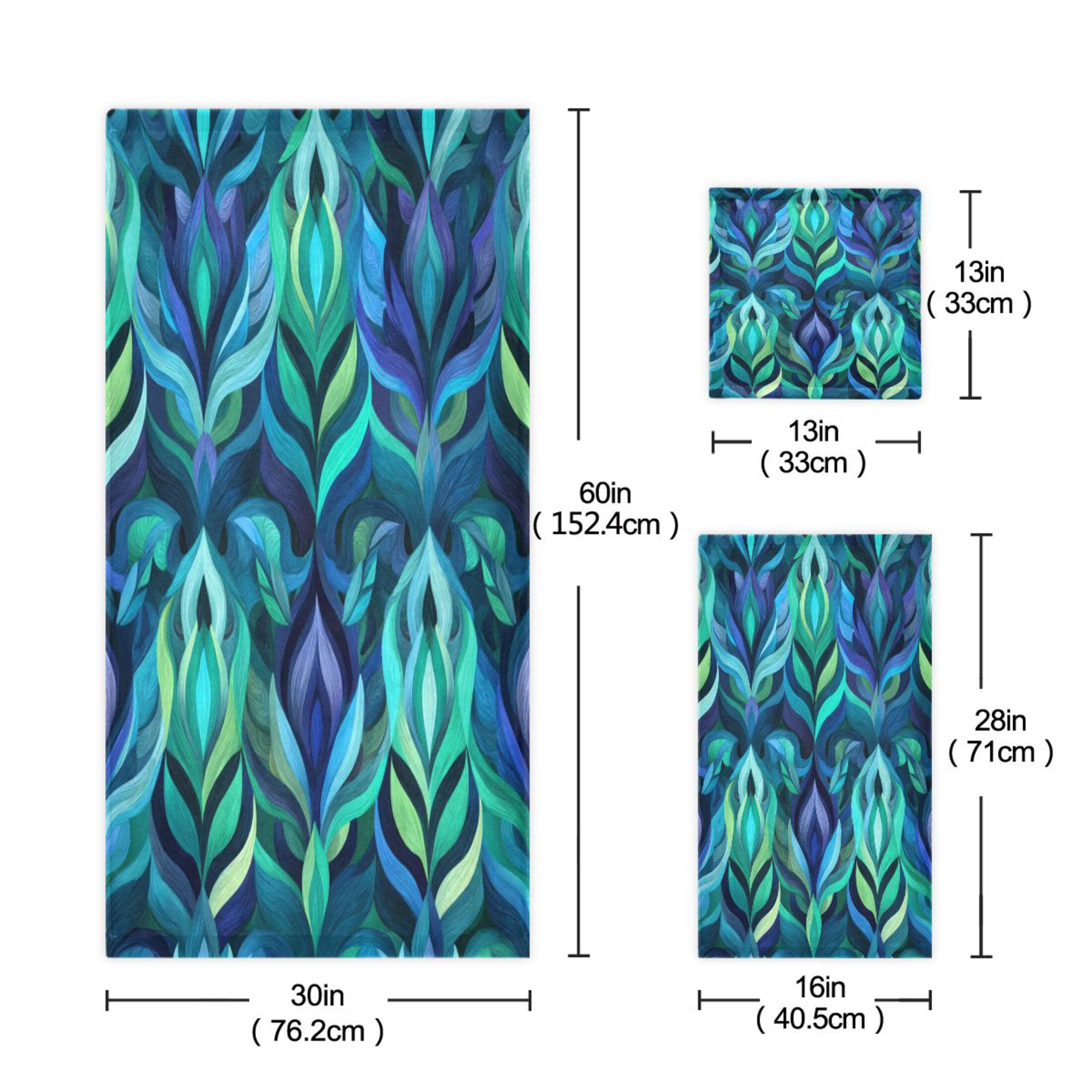3 Piece Bath Towels Set Bath Towel, Hand Towel and Face Towel for Bathroom, Gym, Hotel Elegant Blue Abstract Shapes