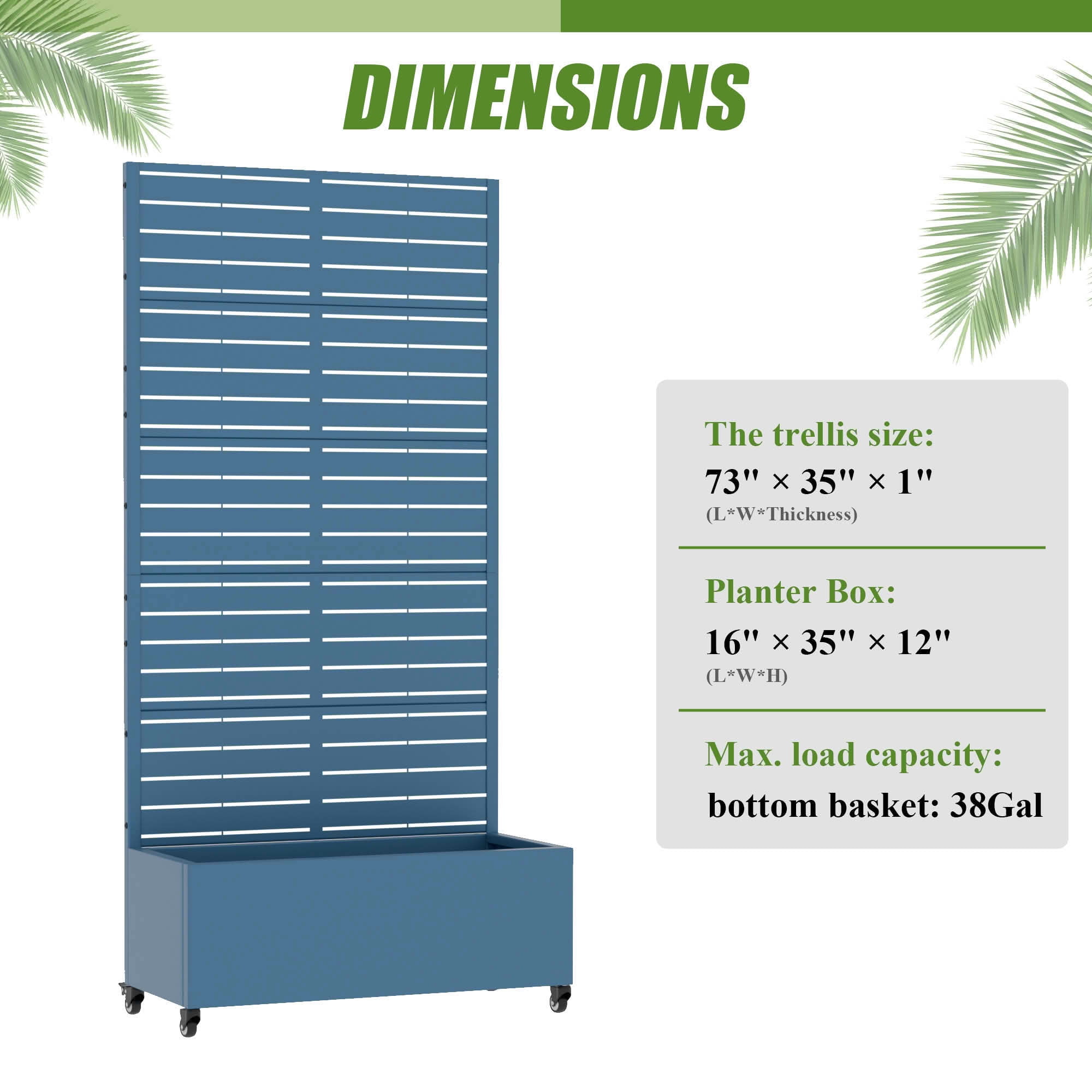 MAYEERTY 72x35x16 Inch Starry Night Blue Metal Rectangular Planter Box with Trellis, 5 Piece Set for Outdoor Garden & Patio