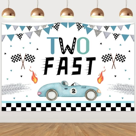 Two Fast Backdrop Race Car 2nd Birthday Party Banner Decorations Racing Party Photo Background Racing Theme Party Supplies for Birthday Party Photography Decor