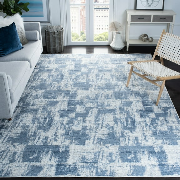 SAFAVIEH Amelia Carrie Abstract Area Rug, Ivory/Blue, 6'7" x 6'7" Square