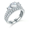 thumbnail image 2 of Wellingsale Ladies Solid 14k White Gold Polished CZ Cubic Zirconia Round Cut Three 3 Stone Engagement Ring with Side Stones and Wedding Band Bridal Set - Size 8, 2 of 8