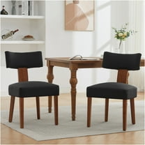 JERFIT Set of 2 Modern Armless Dining Chairs with Curved Wingback, Padded Linen Upholstery and Solid Wood Legs for Kitchen, Dining Room, Black