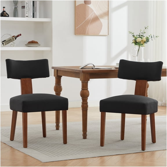 JERFIT Set of 2 Modern Armless Dining Chairs with Curved Wingback, Padded Linen Upholstery and Solid Wood Legs for Kitchen, Dining Room, Black