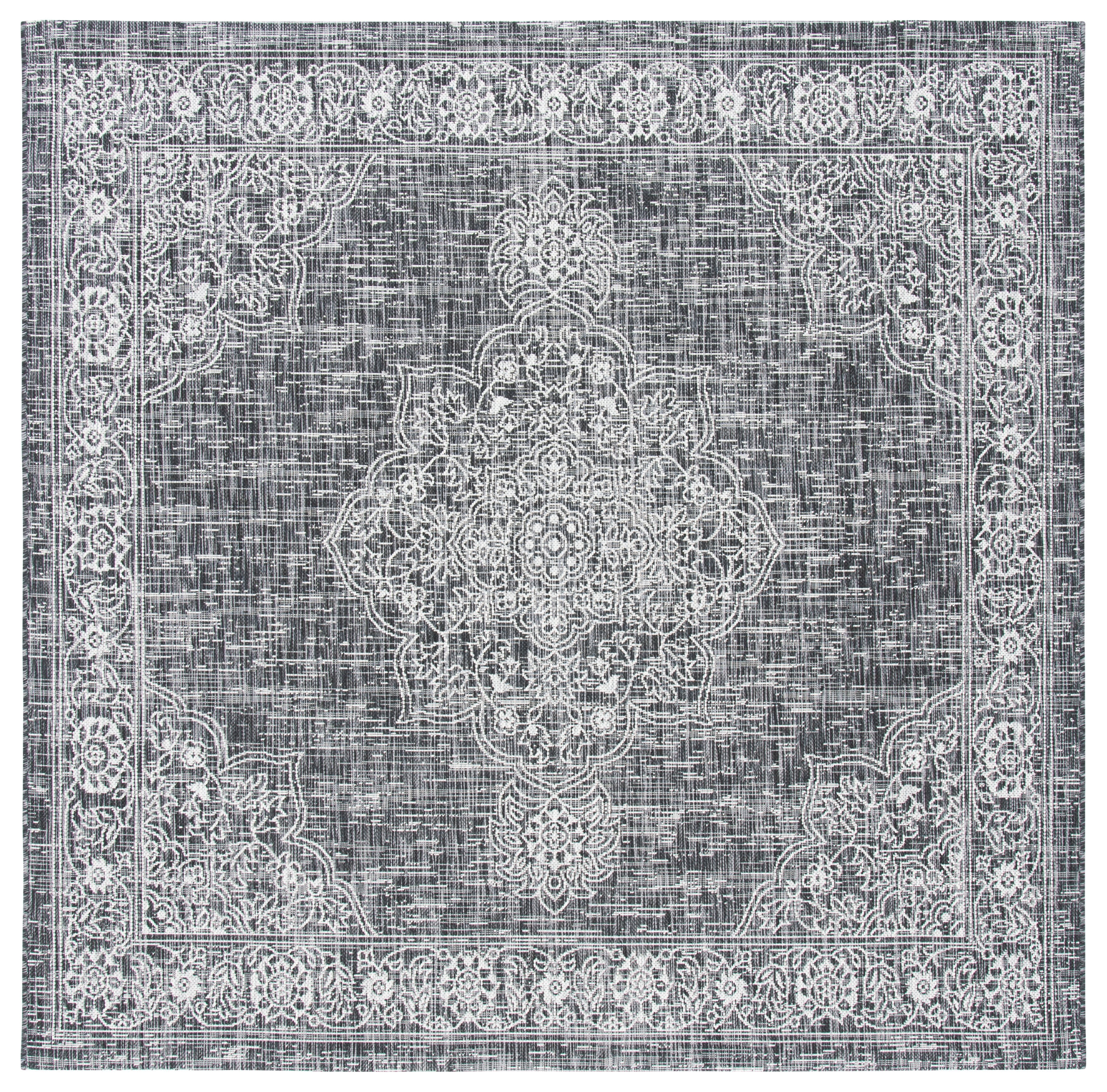 Safavieh Courtyard Chao Medallion Indoor/Outdoor Area Rug, Gray/Black, 6'7" x 6'7" Square