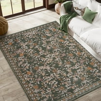 RUGKING Area Rugs For Living Room 5X7 Washable Oriental Rug Floral Print Mat Thin Traditional Carpet For Bedroom Hallway Kitchen Orange/Green