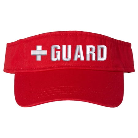 Red + Guard Visor Hat | Professional White Cross Lifeguard Visor Sun Cap for Men & Women | Pool Beach River Watch