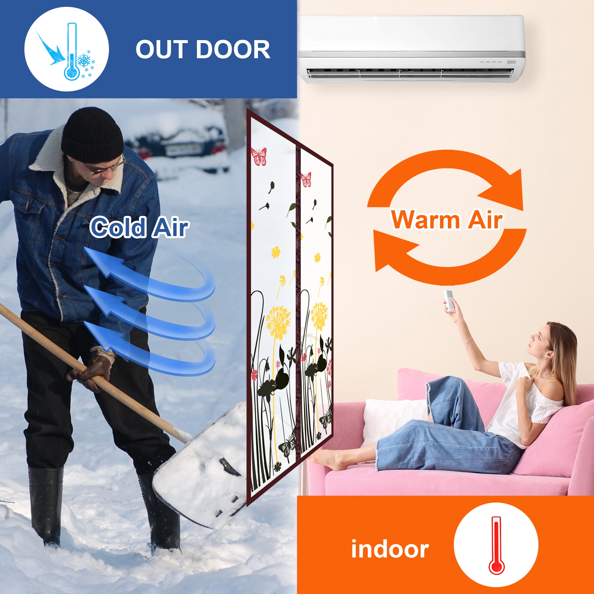 Magnetic Screen Door Curtain Conditioner Heater Room/Kitchen Warm