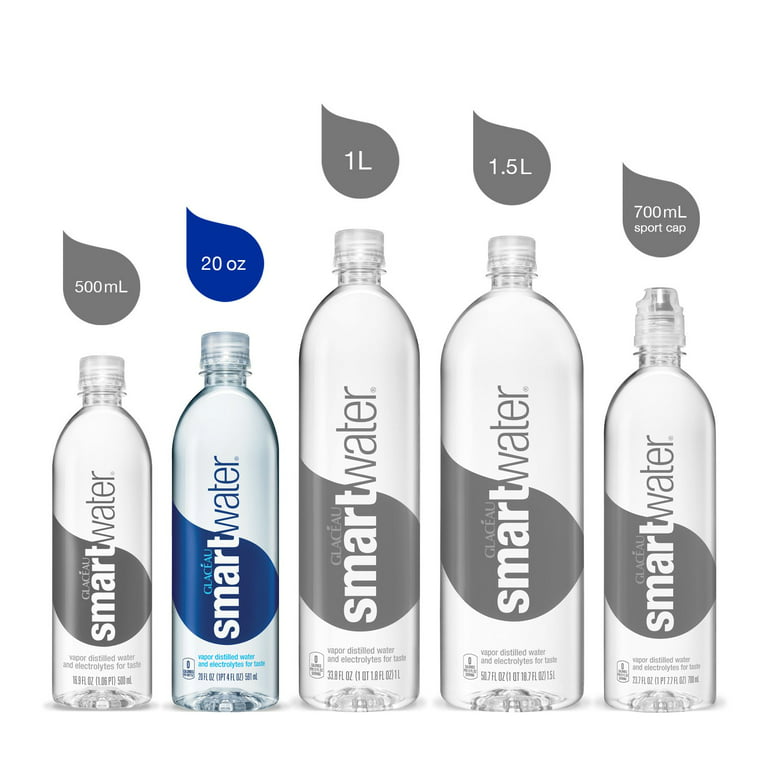 Smartwater Vapor Distilled Premium Water Bottles, 20 fl oz, 24 Pack