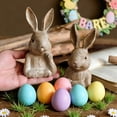 thumbnail image 6 of YingYouFu Easter Wood Grain Bunny Figurine Resin Sculpture Set of 2 Imitation Wood Finish Decorative Figurines for Study Desk Bedroom Home Decoration Shelf Mantle, 6 of 7