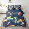 thumbnail image 2 of Feelyou Outer Space Dino Bedding Comforter Set 7pcs for Teens, Dreamy Rocket Queen Bedding Sets, Cute Cartoon Navy Reversible Queen Sheet Sets, Breathable Home Decor, 2 of 7
