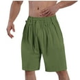 thumbnail image 3 of lcziwo Mens Lightweight Cotton Linen Shorts Summer Casual Drawstring Elastic Waist Beach Shorts Solid Color Straight Leg Short Pants Ofertas Flash Army Green L, 3 of 7