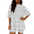 thumbnail image 4 of BRGZLK Summer Sets for Women Trendy Striped Round Neck Short Sleeve Oversized T Shirts and Slim Shorts Soft Comfy Sets Tracksuit Outfits White L, 4 of 6