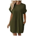 thumbnail image 2 of Casual Dresses For Womens Summer Solid Color Crew Neck Short Sleeve Pockets Loose Casual Shirt Dress Streetwear, 2 of 7