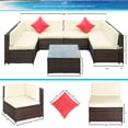 thumbnail image 7 of Patio Dining Sets, 7 Piece Patio Furniture Sets, 6 Rattan Wicker Chairs with Glass Dining Table, All-Weather Patio Sectional Sofa Set with Cushions for Backyard, Porch, Garden, Poolside, LLL858, 7 of 7