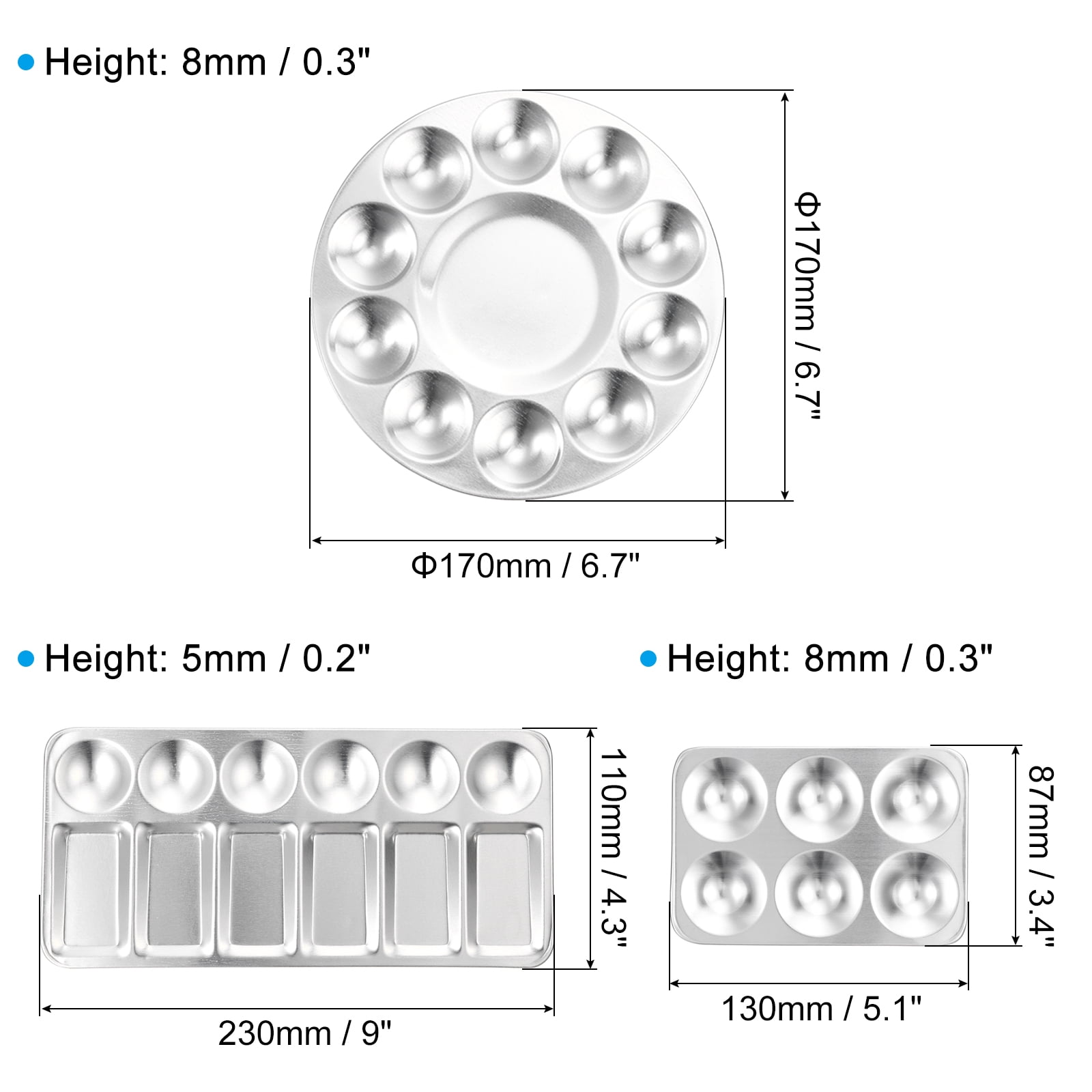 Unique Bargains 3 Pack Washable Aluminum Paint Tray Palette for Art 5.12" x 3.43" Silver