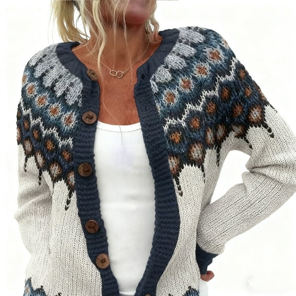 Sweaters for women Ethnic Jacquard Knit Sweater Coat For Long Sleeve Warm Cardigan Outerwear Soft Cozy Pullover Top With Pockets Fashion christmas sweater women
