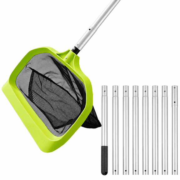 WaterJingle Pool Leaf Rake Skimmer Net Deep Fine Mesh Bag Aluminum Pole 10.5ft
