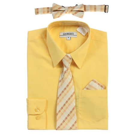 Little Brother Green Car - Gioberti Boy's Long Sleeve Dress Shirt and Tie Set