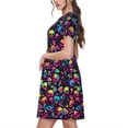 thumbnail image 2 of Vsdgher Robe de Plage pour Femmes Été 2025 Décontractée Midi Maxi à Tête de Mort Arc-en-Ciel Couleur Champignon Légère à Manches Courtes Col Rond, 2 of 6