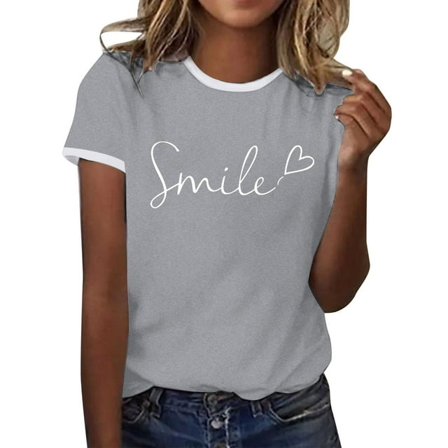 WEIYLL T-Shirts pour Femmes Imprimé Lettres Manches Courtes Gris Tailles TG
