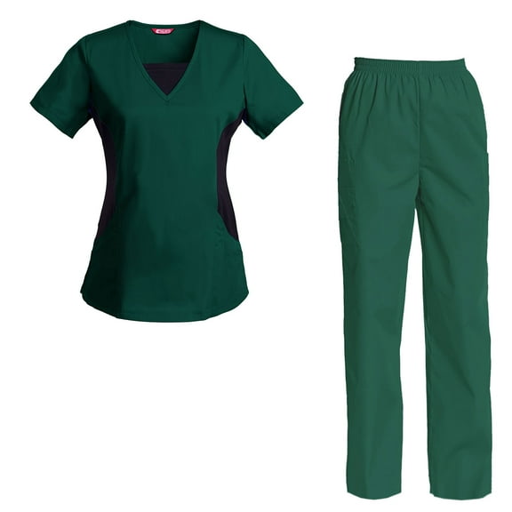 Women's V-Neck Scrub Set - Top & Cargo Pants