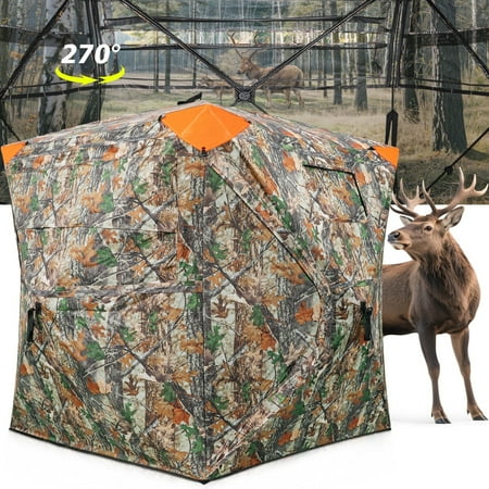 See Throught Hunting Blind with Two Doors 270 Degree See Through Deer Blind for Hunting Silent Door Blaze Orange Safety Panels Deer/Turkey Ground Blind