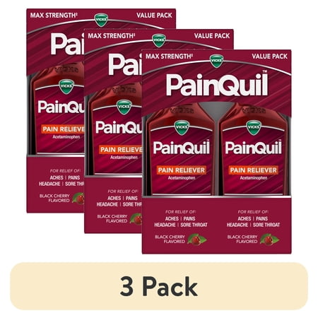 (3 pack) Vicks PainQuil Pain Relief Liquid, Acetaminophen Pain Reliever for Adults, 2x12 Fl oz