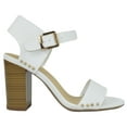 thumbnail image 2 of Delicious Women Thick Block Chunky High Heels Ankle Strap Open Peep Toe Studded Buckled Urkel-S White 11, 2 of 3