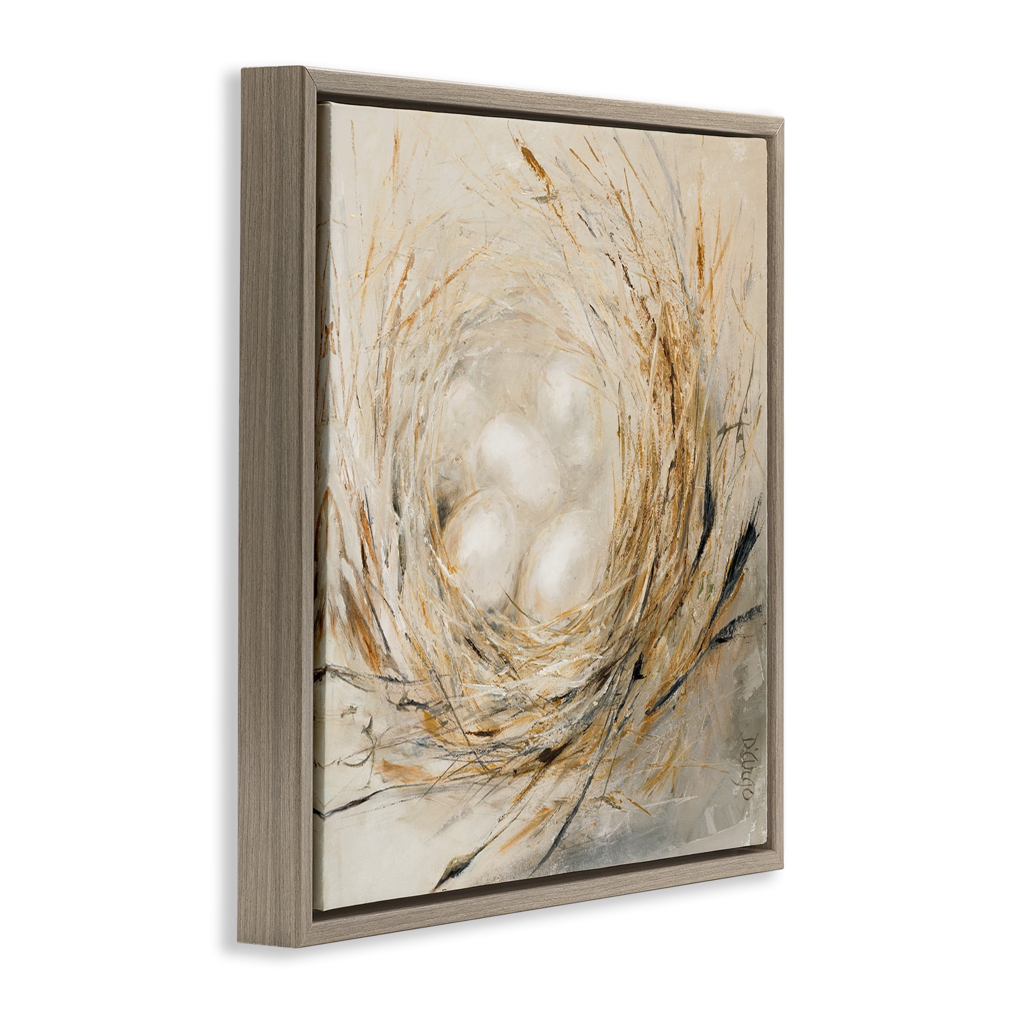 Stupell Industries Abstract Bird Egg Nest Animals & Insects Painting Brown Floater Framed Canvas Art Print Wall Art, 25 x 25