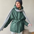 thumbnail image 4 of XFLWAM Women Winter Warm Zipper Jacket Coat Hooded Outwear with Belted Green L, 4 of 6