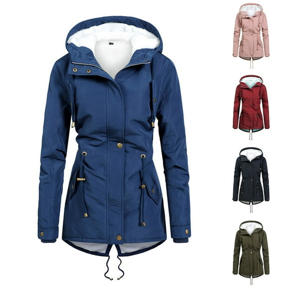 Otvok Womens Coats Plus Size Winter Solid Color Thickened Plush Cotton Jacket