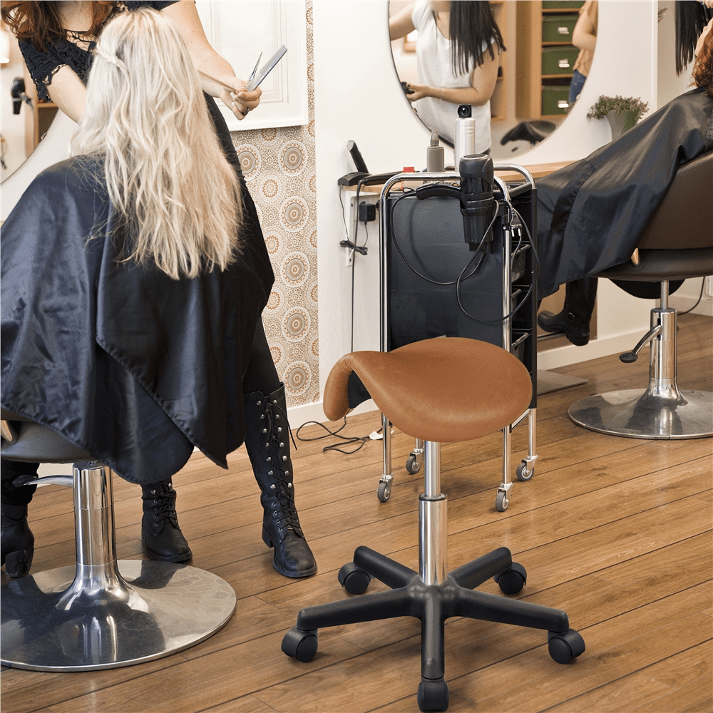Alden Design Adjustable Rolling Saddle Stool for Massage Tattoo Dental, Brown
